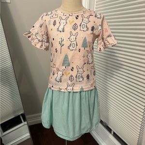 SHEIN | Short Sleeved Bunny Top with Mint Green Skirt | 5T